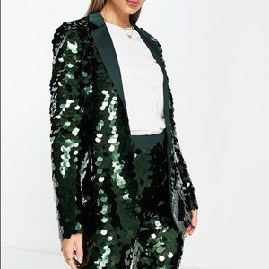 ISO ASOS DESIGN sequin slim blazer in green Sz 10